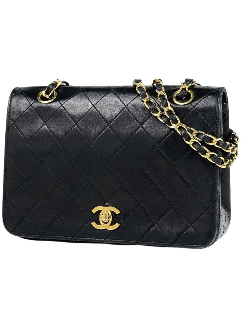 Chanel Quilted Single Flap Chain Shoulder Bag CC Logo Leather Black